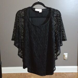L Kim Rogers Elegant Black Lace Handkerchief Top